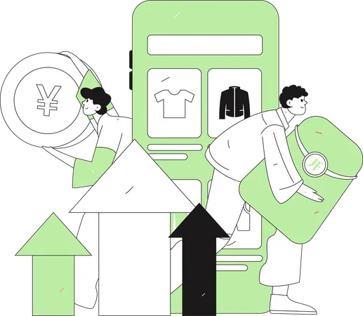 Boys doing E-commerce marketing  Illustration