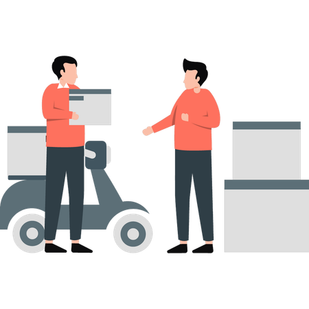 Boys doing hand to hand delivery  Illustration