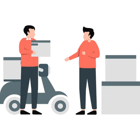 Boys doing hand to hand delivery  Illustration