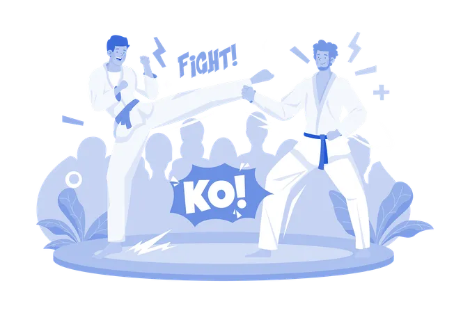 Guys Karate Sparring For Training Illustration