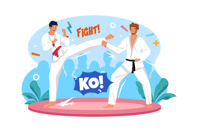 Boys doing karate training Illustration