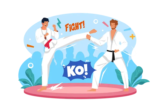 Boys doing karate training  Illustration