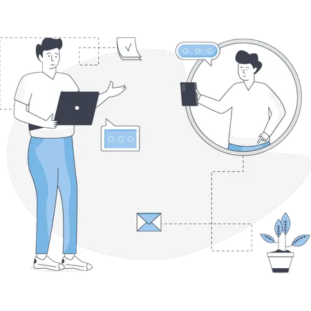 Boys doing online consulting  Illustration