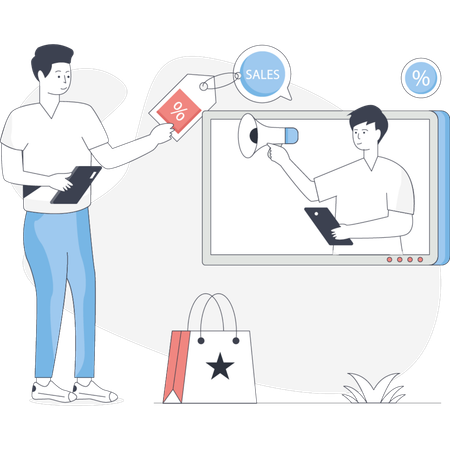 Boys  doing sale promotion  Illustration