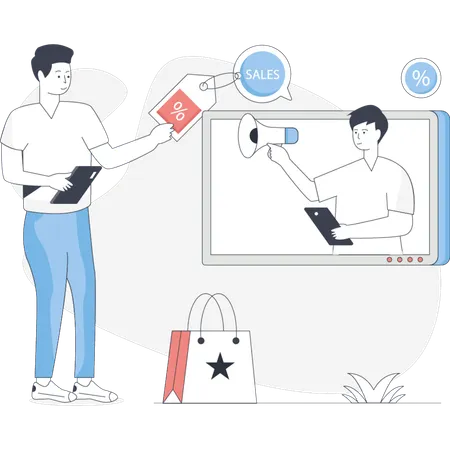Boys  doing sale promotion  Illustration