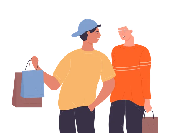 Boys doing shopping  Illustration