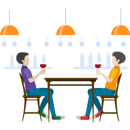 Boys drinking wine Illustration