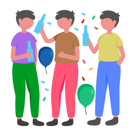Boys enjoying Bachelor Party  Illustration
