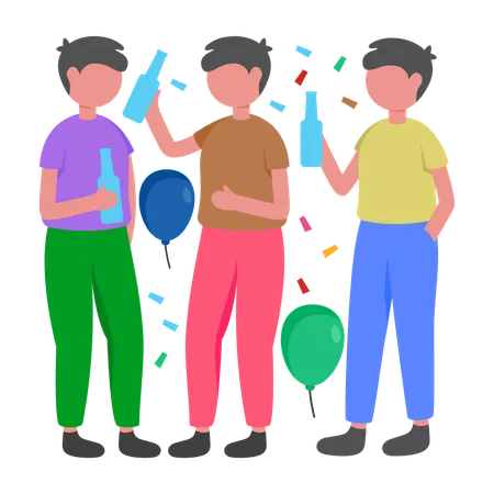Boys enjoying Bachelor Party  Illustration