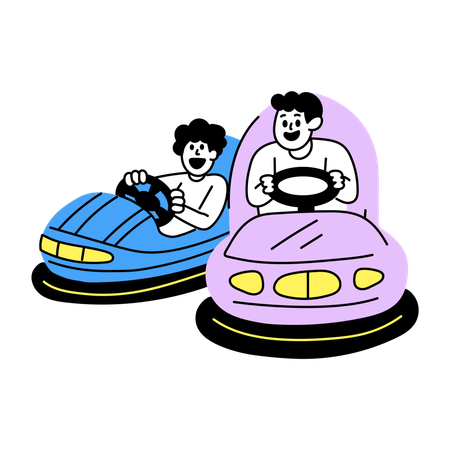 Boys enjoying Bumper cars  Illustration
