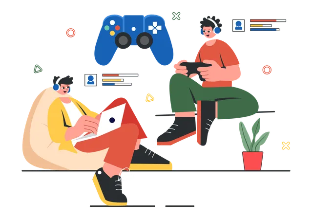 Boys enjoying E-Sports Gaming Tournament  Illustration