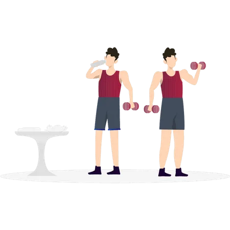 Boys exercising with dumbbells  Illustration