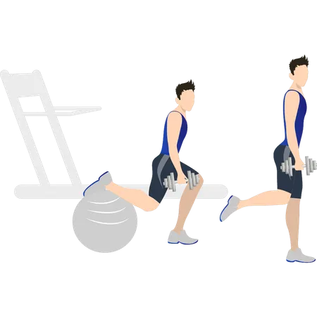 Boys exercising with gym equipment  Illustration