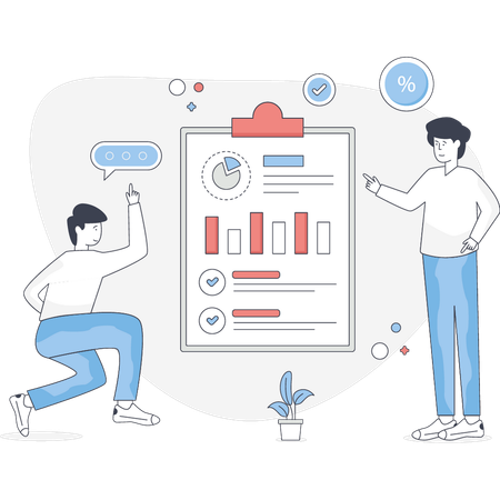 Boys explaining business rising graph  Illustration