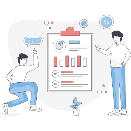 Boys explaining business rising graph  Illustration