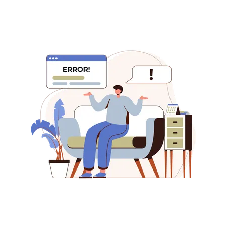 Boys Find Errors On The Internet Boys Find Crashes Boys Sit Down And Confused Conceptual Design Ilustration Vector Illustration