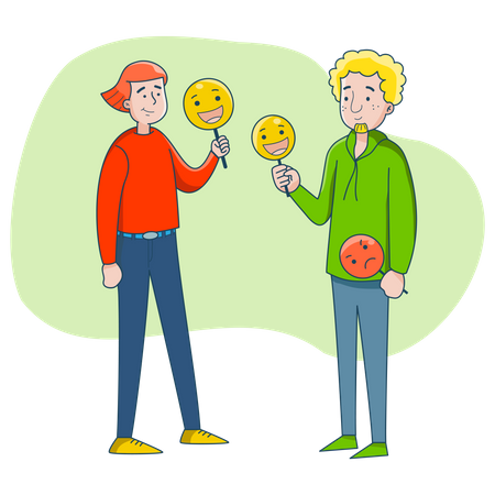 Boys holding happy face mask  Illustration