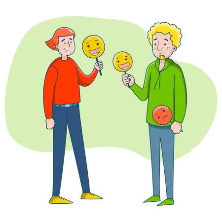 Boys holding happy face mask  Illustration