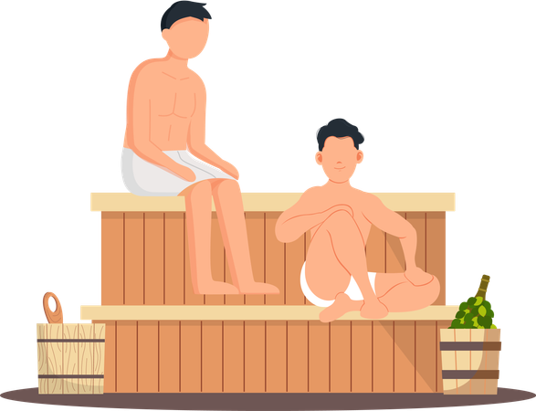 Boys in sauna  Illustration