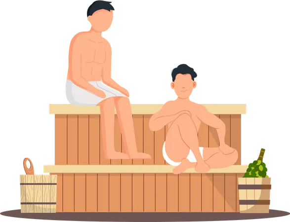 Boys in sauna  Illustration