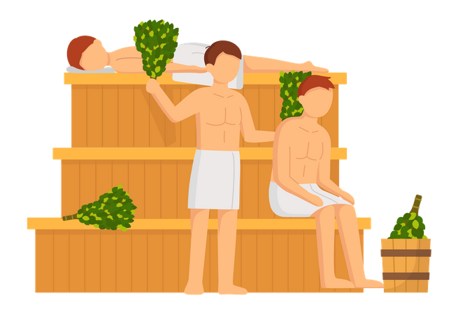 Boys in sauna  Illustration