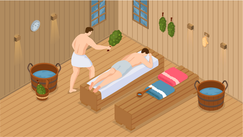 Boys in sauna room  Illustration