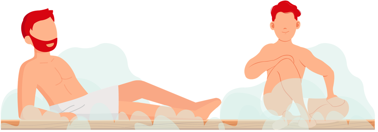 Boys in steam room  Illustration