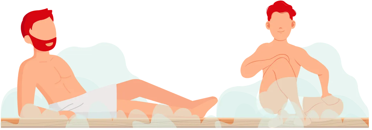 Boys in steam room  Illustration