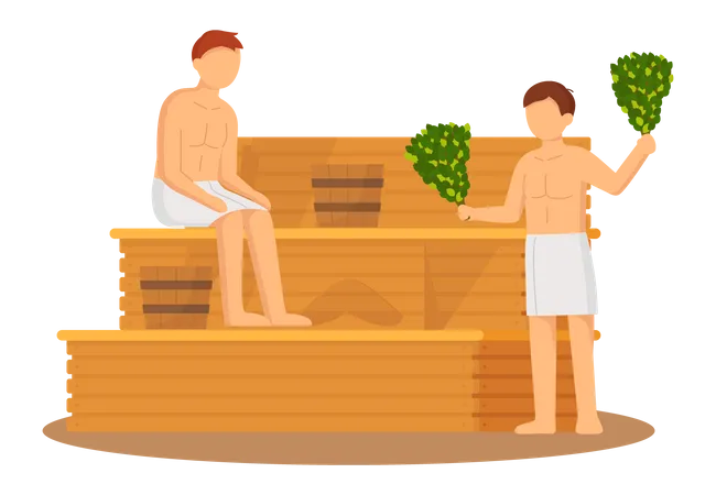 Boys in steam room  Illustration