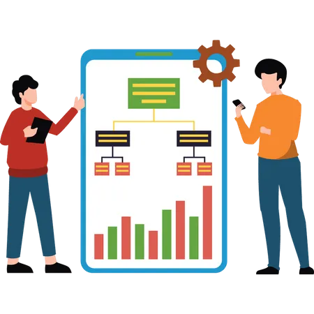 Boys Looking At Business Graphs Illustration