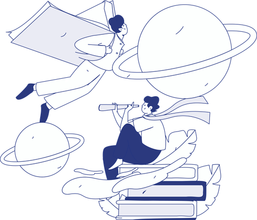 学習計画を立てる少年たち  イラスト