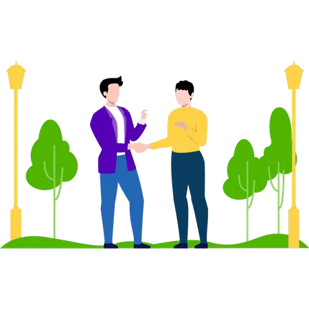 Boys meeting in garden Illustration