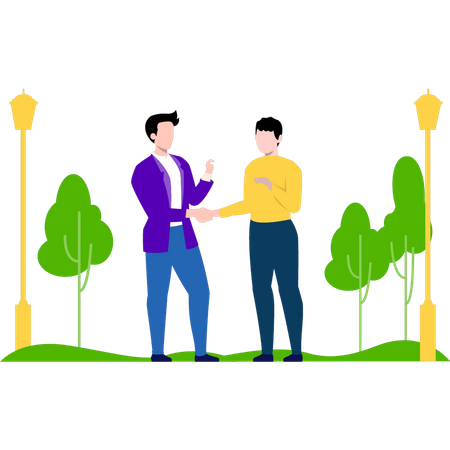 Boys meeting in garden  Illustration