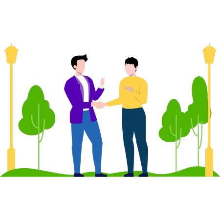 Boys meeting in garden  Illustration