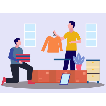 Boys Packing Clothes  Illustration