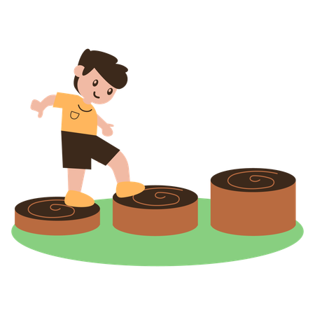 Boys play on multi-level step tires  Illustration