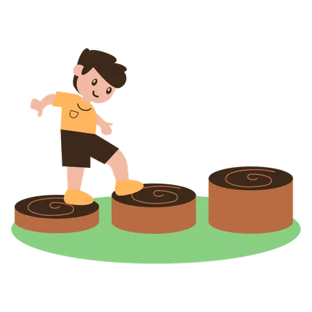 Boys play on multi-level step tires  Illustration