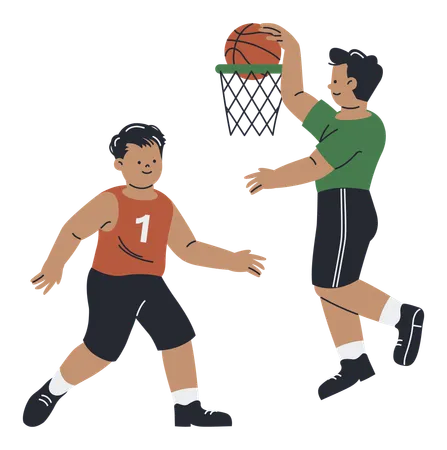 Boys Playing Basketball  Illustration