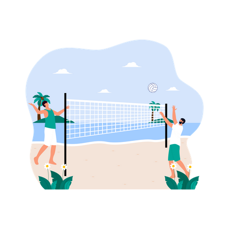 Boys playing beach volleyball  Illustration