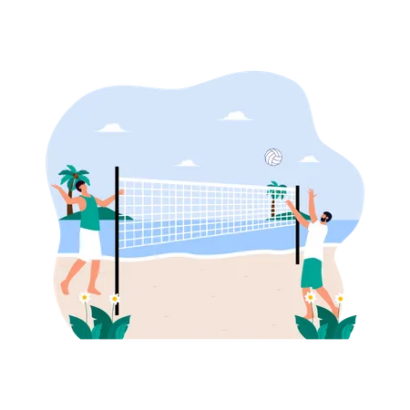 Boys playing beach volleyball  Illustration