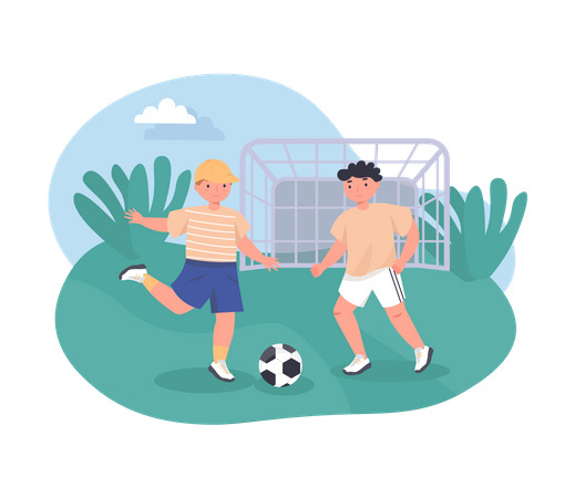 Boys playing football Illustration