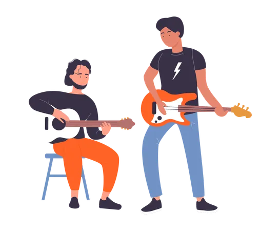 Boys playing guitar  Illustration