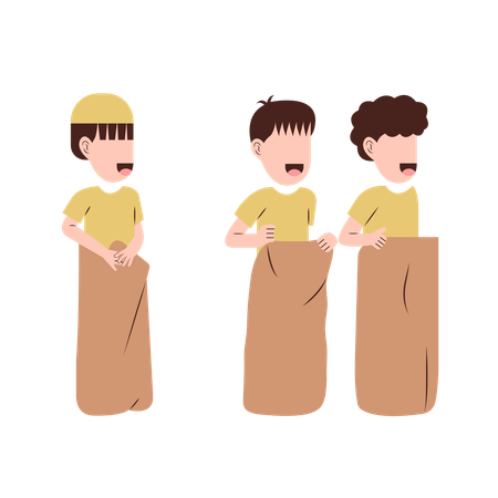 Boys playing sack game  Illustration