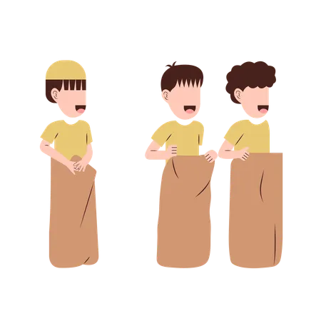 Boys playing sack game  Illustration