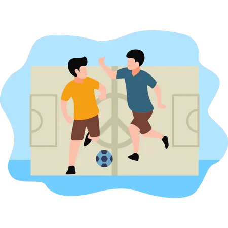 The Boys Are Playing A Soccer Match Illustration