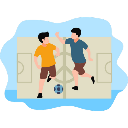 Boys playing soccer match  Illustration