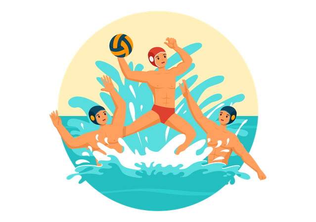 Boys playing  swimming pool volleyball  Illustration