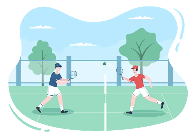 Boys playing tennis  Illustration