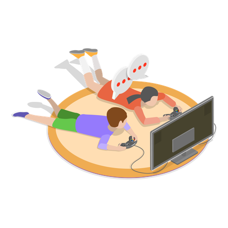 Boys playing video game at home  Illustration