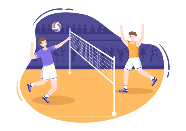 Boys playing volleyball Illustration